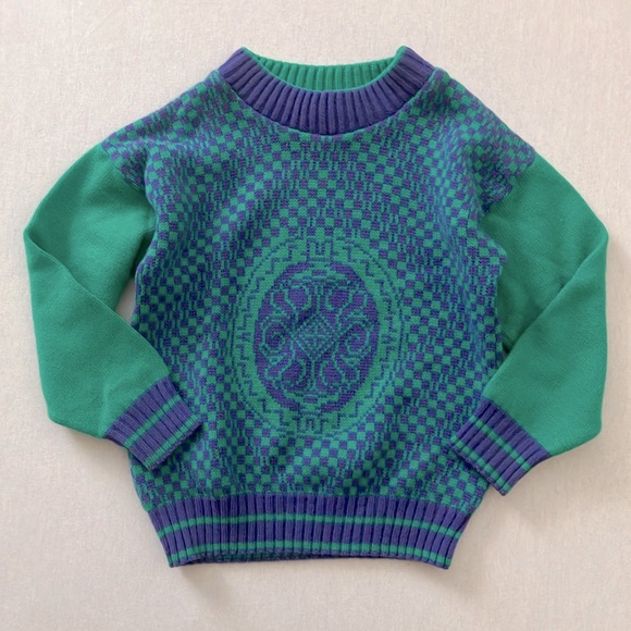 Sears Kids Vintage Green & Purple Sweater (5) - Picture 1 of 6